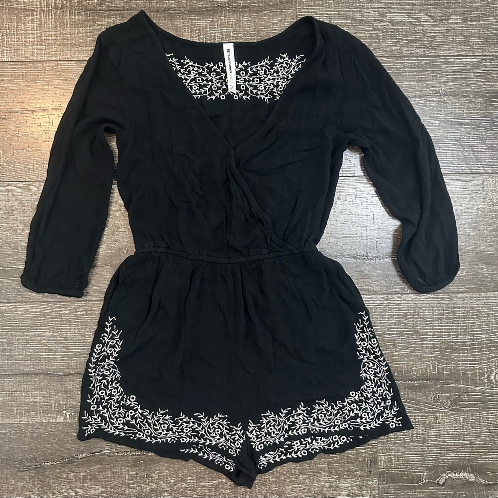 Bethany Mota Embroidered V-Neck Long Sleeve Romper